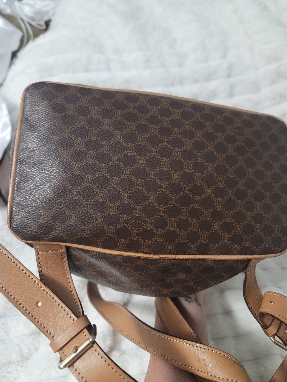 CELINE Logo Macadam Pattern Backpack Bag Brown - Picture 9 of 11